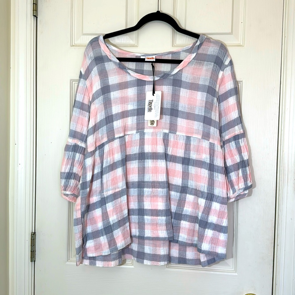 NWT Women’s Cotton Linen Top Size Medium / Large Pink & Gray
